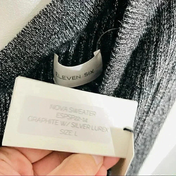 NWT Eleven Six Nova One-Shoulder Alpaca Blend Sweater in Graphite Grey Melange - Picture 5 of 6
